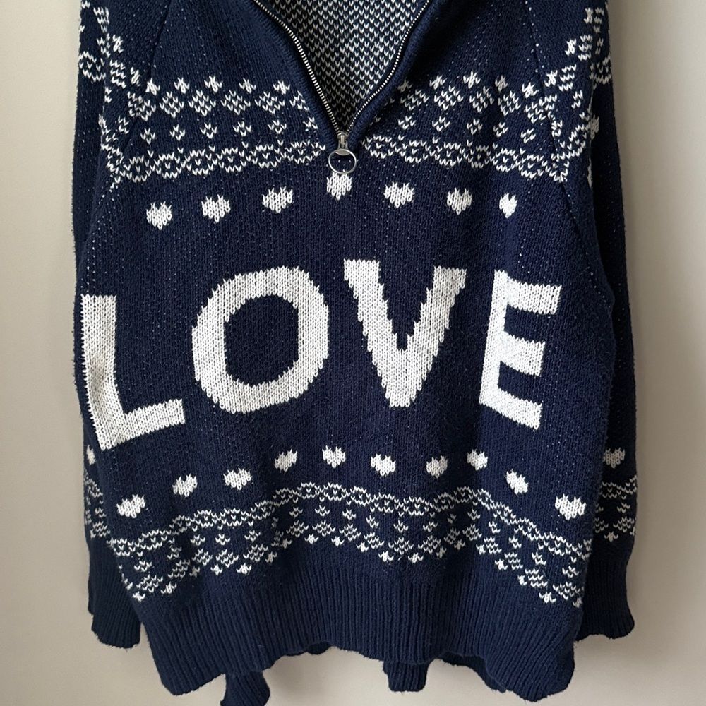 Aerie Festive Feels Quarter Zip Sweater Blue LOVE Cozy Cabin Isle Knit Pullover - Picture 6 of 9